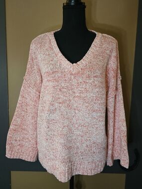 Soft Heathered Pink V-Neck Women's Knit Sweater